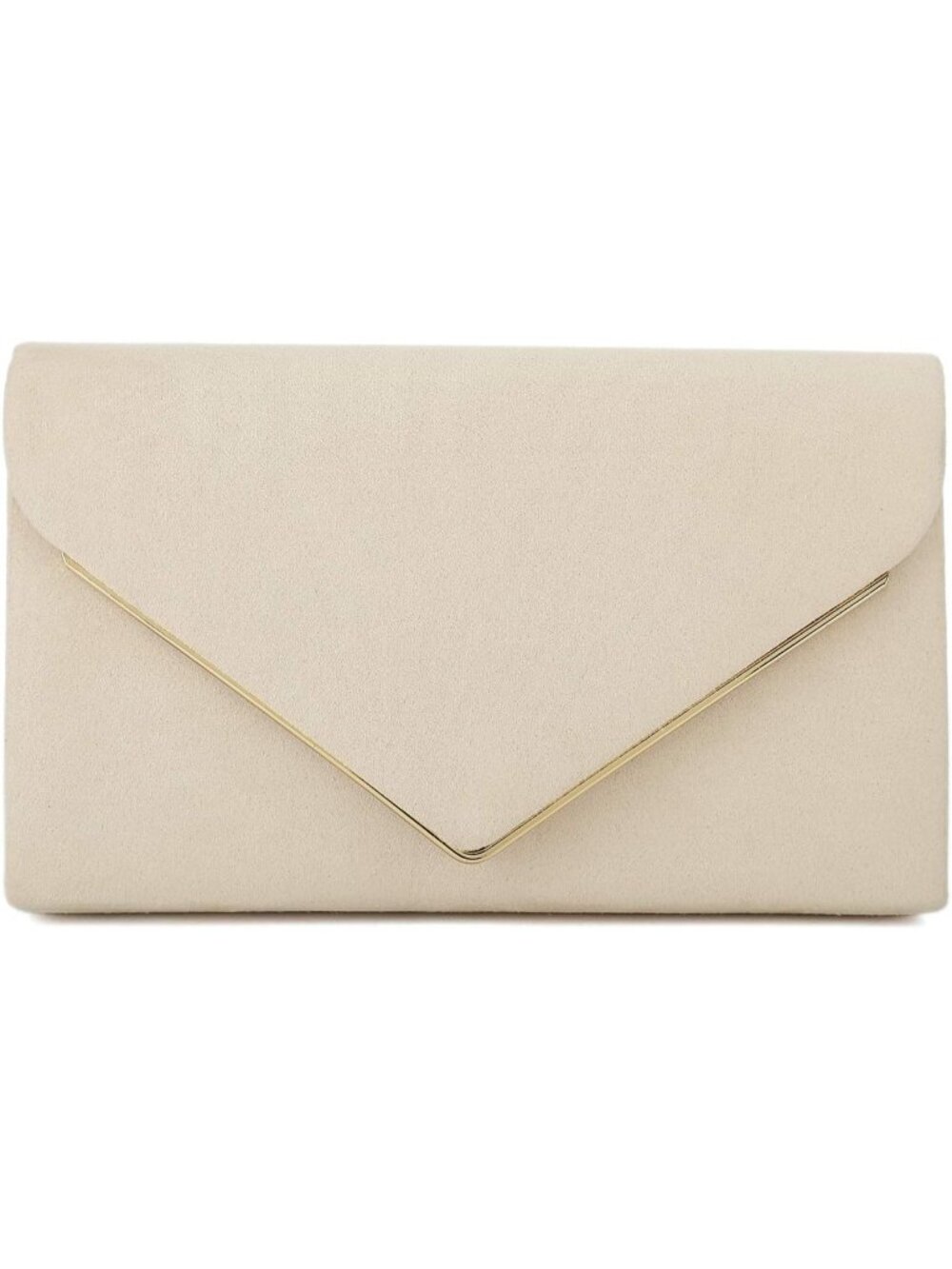 ๐ Women's Beige Faux Suede Clutch Bag Elegant Metal Binding Evening Purse